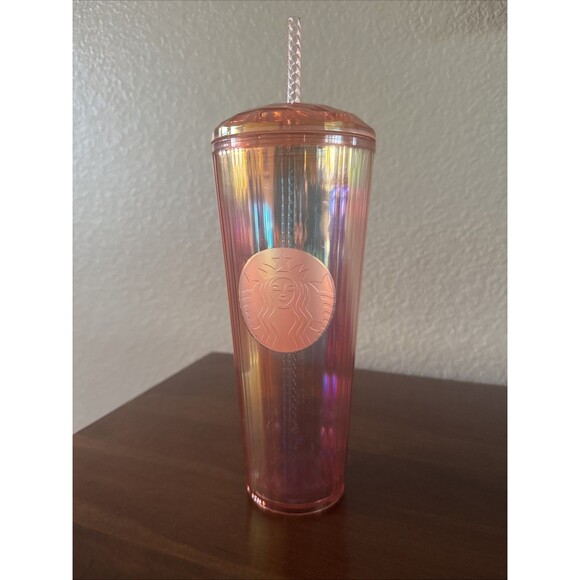 STARBUCKS 2020 ROSE GOLD IRIDESCENT DONE VENTI 24oz TUMBLER W/ STRAW - Picture 1 of 6